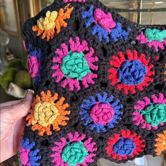 FARM Rio Black Crocheted Tank with Bright Multicolor Floral Motifs - Picture 7 of 9